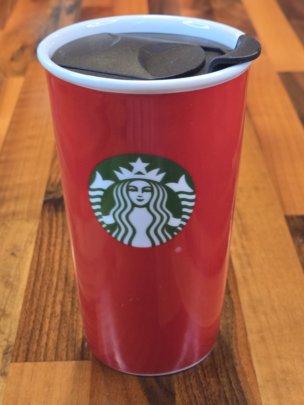 ​Starbucks 2017 Holiday Red Ceramic Double Wall Traveler Tumbler Mug 11oz
